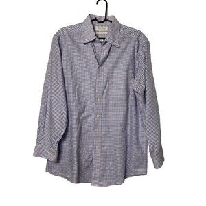 Roundtree & Yorke Gold Label Fited Button Down Shirt Non-Iron 16/33 Blue Check